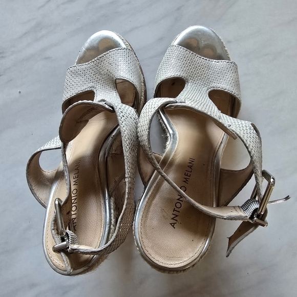 Antonio Melani Wedge Maree Leather Ankle Buckle Strap Open Toe Sz 7.5M - Picture 4 of 12